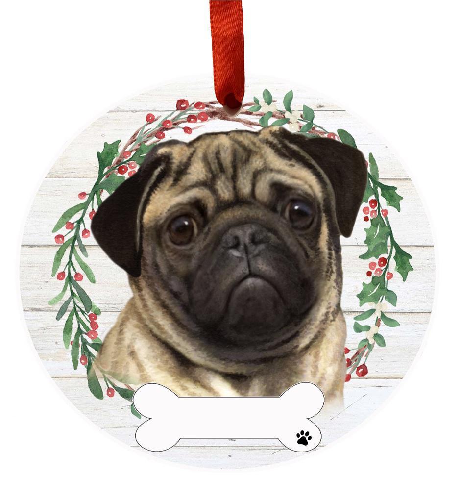 E&S Pets Pug Ceramic Wreath Ornament 550-31