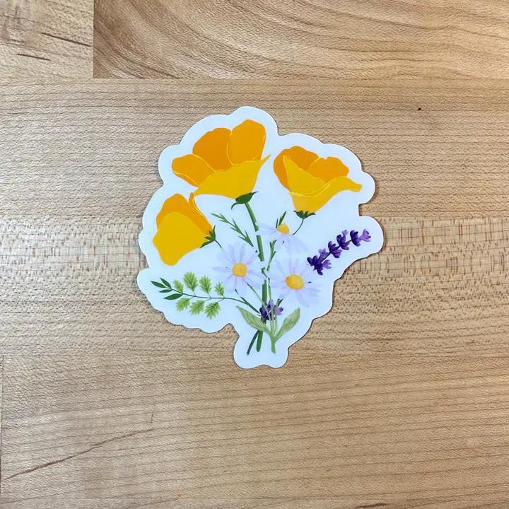 Raven's Edge Studio - Flower Sticker | Yellow Poppy Sticker | Clear Vinyl Sticker