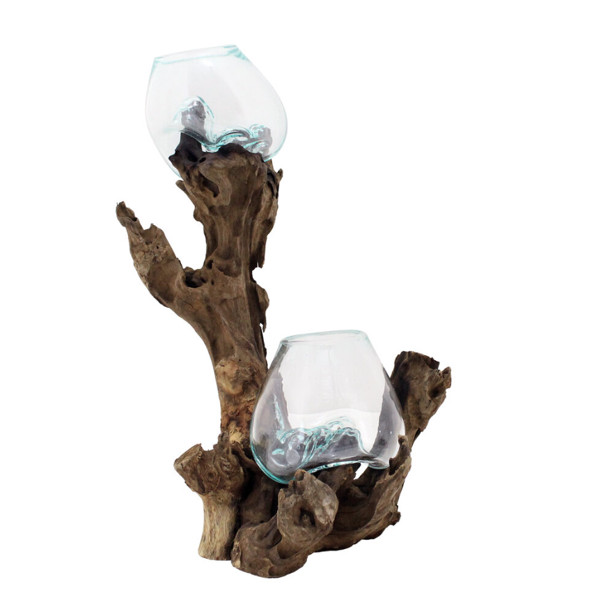 Cohasset Gifts - 10cm (2) Molten Glass & 40cm Wood Sculpture Base - 647-40D