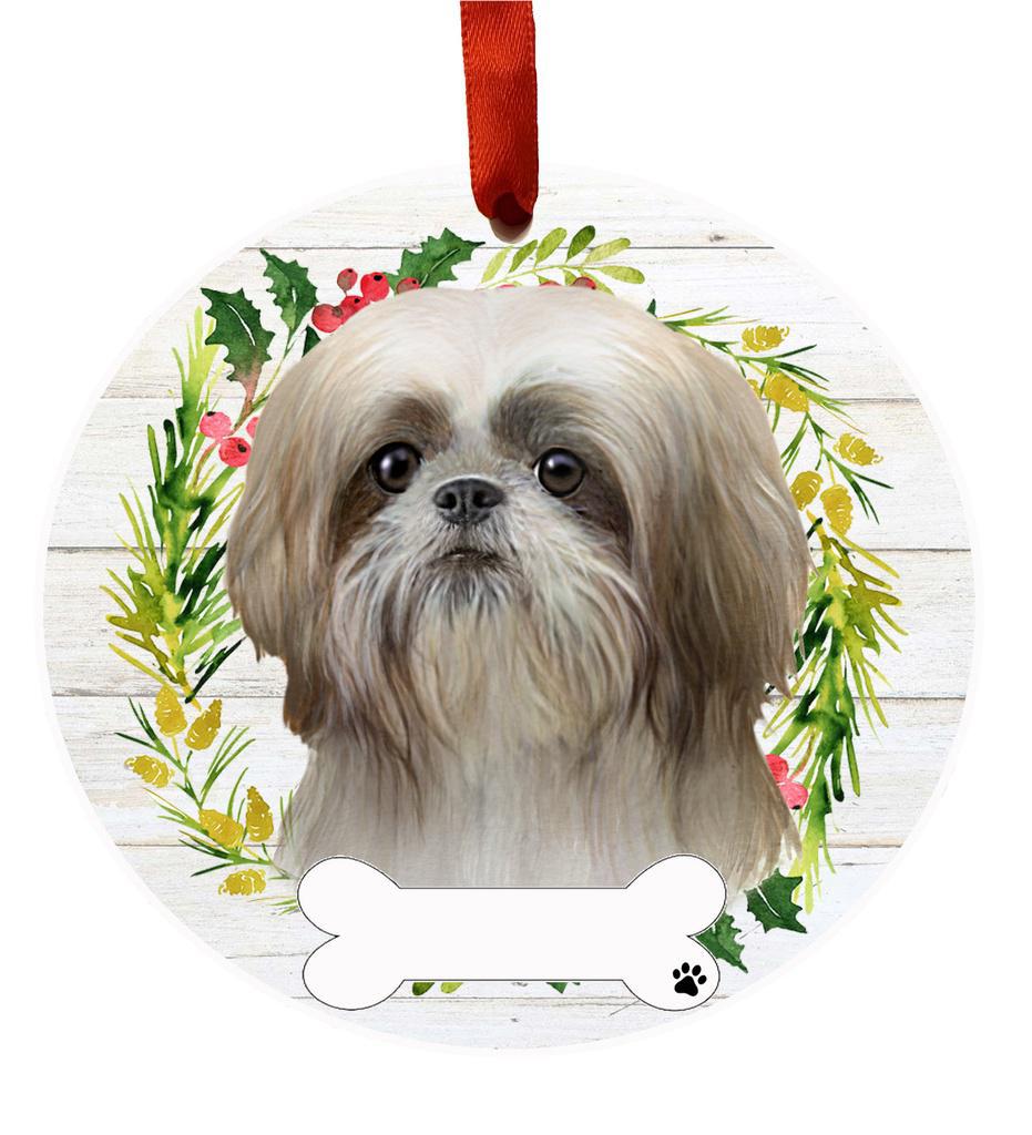 E&S Pets Shih Tzu, tan and white Ceramic Wreath Ornament 550-38