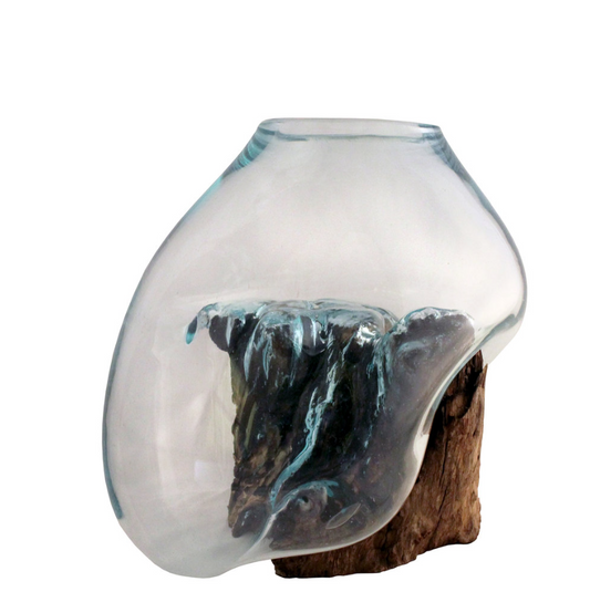 Cohasset Gifts - 28cm Molten Glass Bowl & Wood Sculpture Base - 650-28