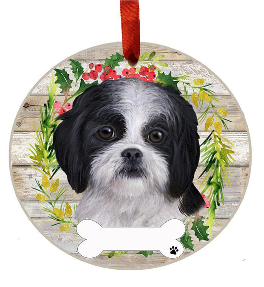 E&S Pets Shih Tzu, black and white Ceramic Wreath Ornament 550-87B