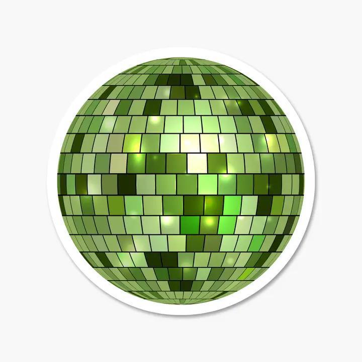 Footnotes - Mirrorball Disco Ball Green 2.5" - Sticker