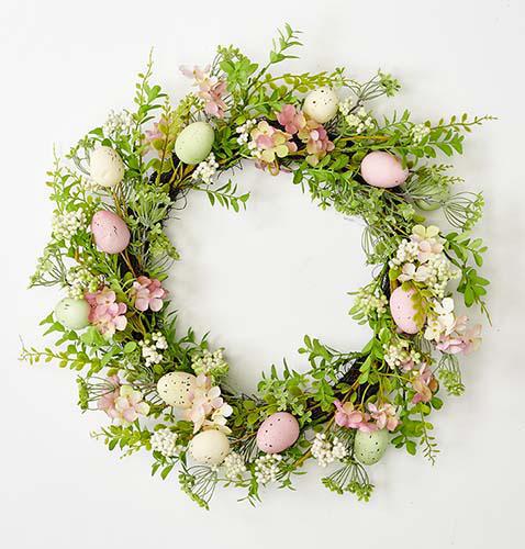 23" EASTER EGGS AND GREEN LEAVES WREATH ON NATURAL TWIG BASE (PC) 3671