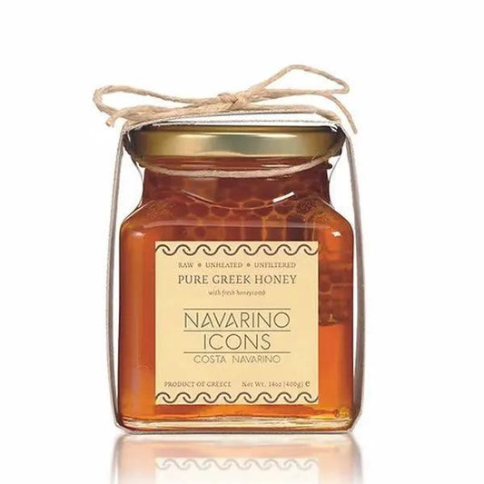 Hellenic Farms - Navarino Icons Collection - Pure Greek Honey with Fresh Honeycomb 14 oz