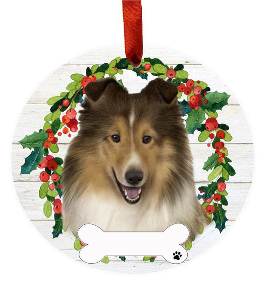 E&S Pets Sheltie Ceramic Wreath Ornament 550-37