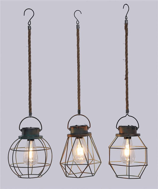 Special T - Metal Antique Blue Wire/Rope Glow Hang Lantern - T25425