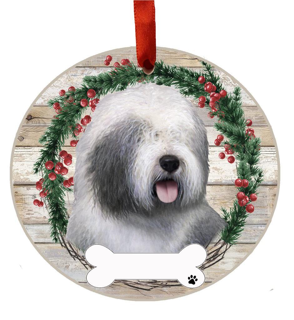 E&S Pets Old English Sheepdog Ceramic Wreath Ornament 550-77