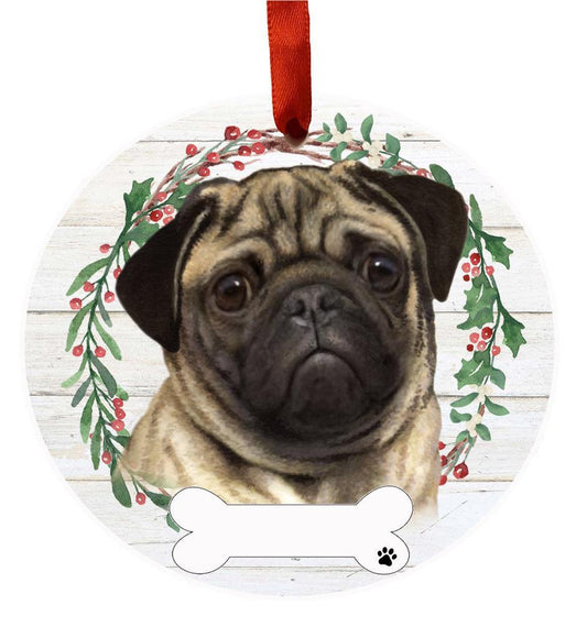 E&S Pets Pug Ceramic Wreath Ornament 550-31