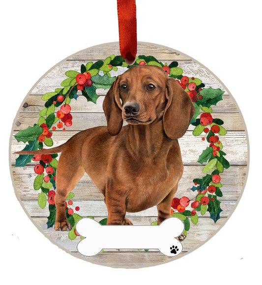 E&S Pets Dachshund, red FB Ceramic Wreath Ornament 550-13FB