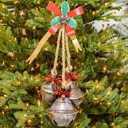 Zaer Old World Galvanized Christmas Triple Bells w/Bows ZR731220-B