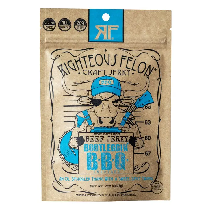 Righteous Felon Craft Jerky Bootleggin' BBQ 2 oz ( Old Baby Blue)