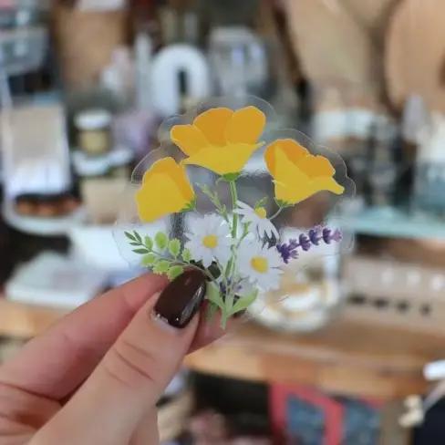 Raven's Edge Studio - Flower Sticker | Yellow Poppy Sticker | Clear Vinyl Sticker