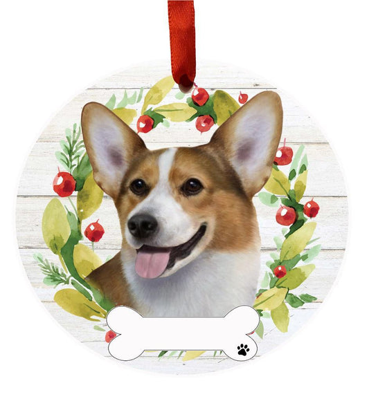 E&S Pets Welsh Corgi Ceramic Wreath Ornament 550-100