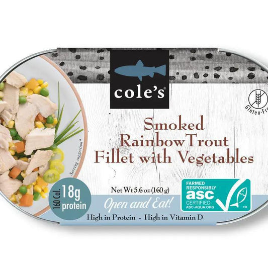 Cole's Seafood - Smoked Rainbow Trout Fillet w/ Vegetables Open & Eat Meal 5.6 oz