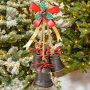 Zaer Old World Galvanized Christmas Triple Bells w/Bows ZR731220-D