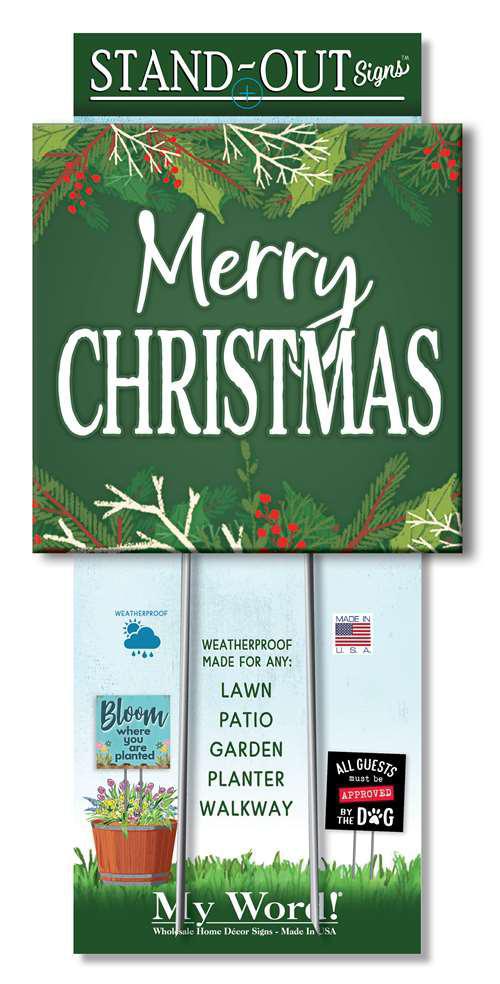 MERRY CHRISTMAS ON GREEN W/ GREENERY - STAND-OUT SQUARE 8X8 61499