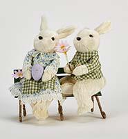 8" BUNNIES SITTING ON A BENCH (PC) 3513