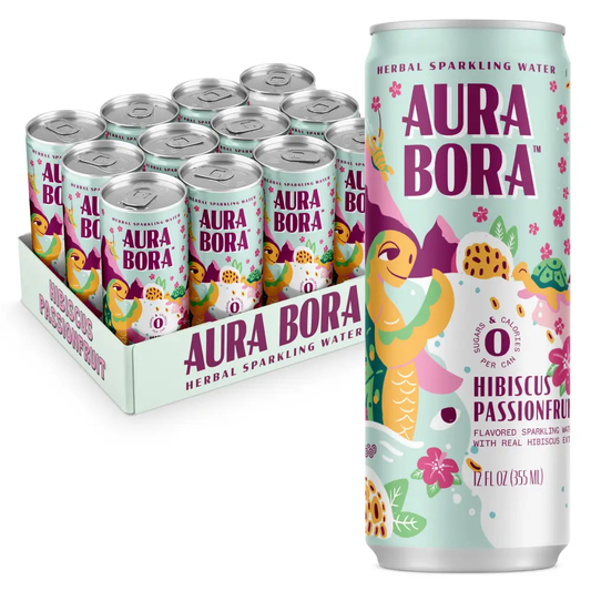 Aura Bora Hibiscus Passionfruit Sparkling Water 12 oz Can