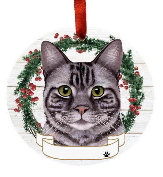 E&S Pets Tabby, silver Ceramic Wreath Ornament 551-9
