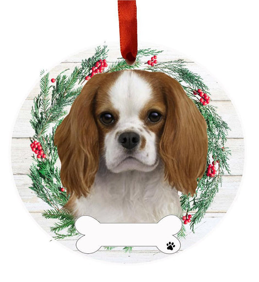 E&S Pets King Charles Cavalier Ceramic Wreath Ornament 550-18
