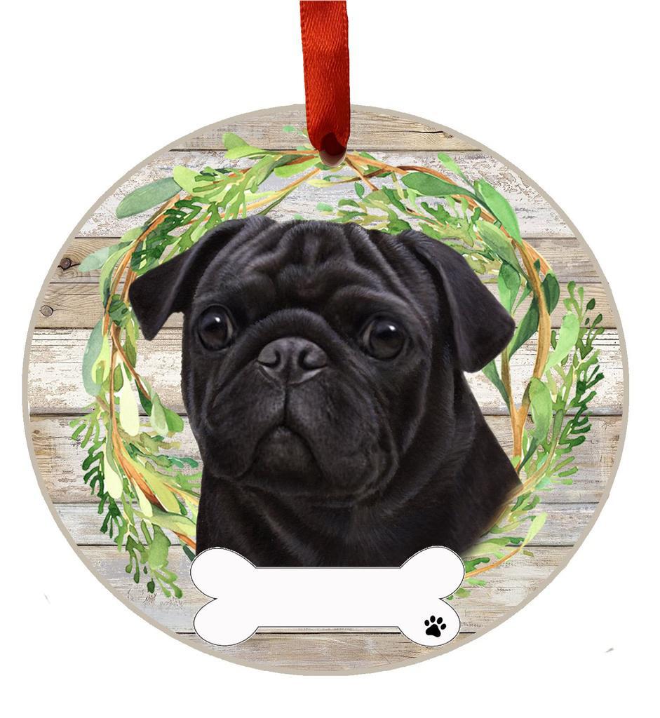 E&S Pets Pug, Black Ceramic Wreath Ornament 550-32