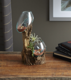 Cohasset Gifts - 10cm (2) Molten Glass & 40cm Wood Sculpture Base - 647-40D