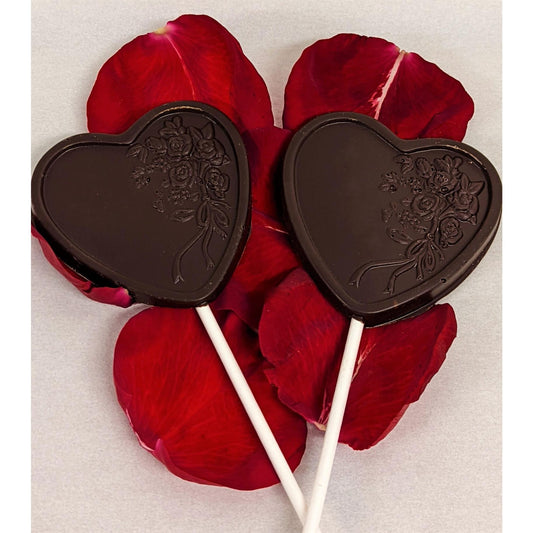 Market - Sweet on Vermont Artisan Confections = Valentine's Day Heart Lollipops Dark Chocolate