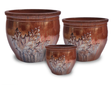 9" Maple Leaf Kettle Pot - Copper Glaze MPLF-S3-CO