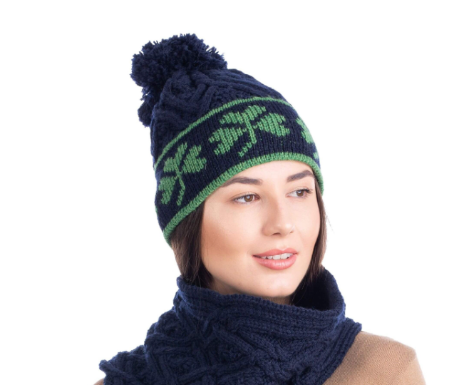 Saol - Shamrock Aran Wool Hat Navy ML201-104-OS