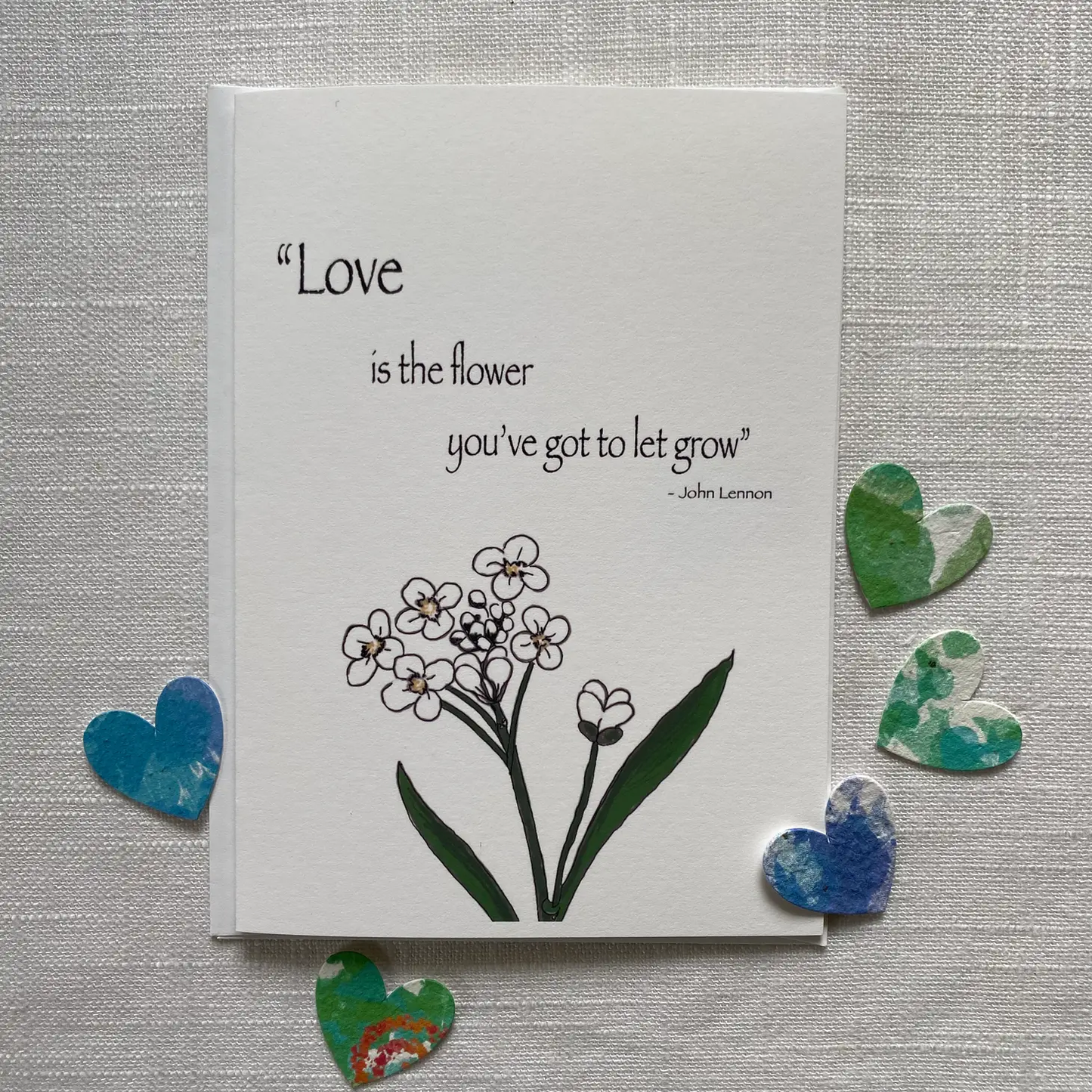 Raven's Edge Studio -  Love Card w/Seed Heart Confetti ~ John Lennon Quote DISVEN