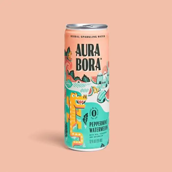 Aura Bora Herbal Sparkling Water Peppermint Watermelon 12 oz Can DISCO