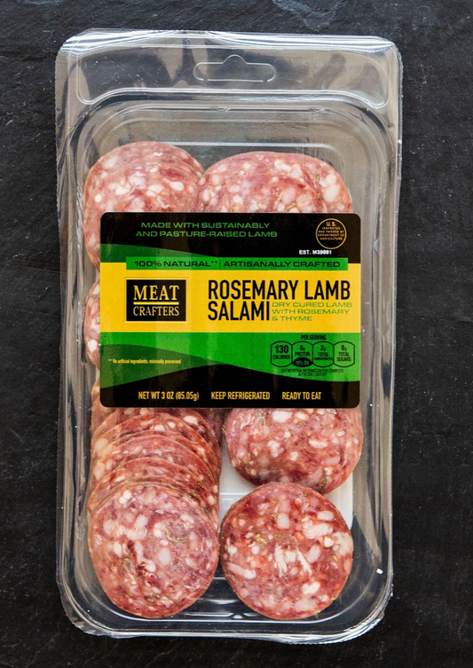 MeatCrafters Inc. - Classic Dry-Cured Lamb Salami - Rosemary & Garlic, Pre-Sliced 3 oz - 117S