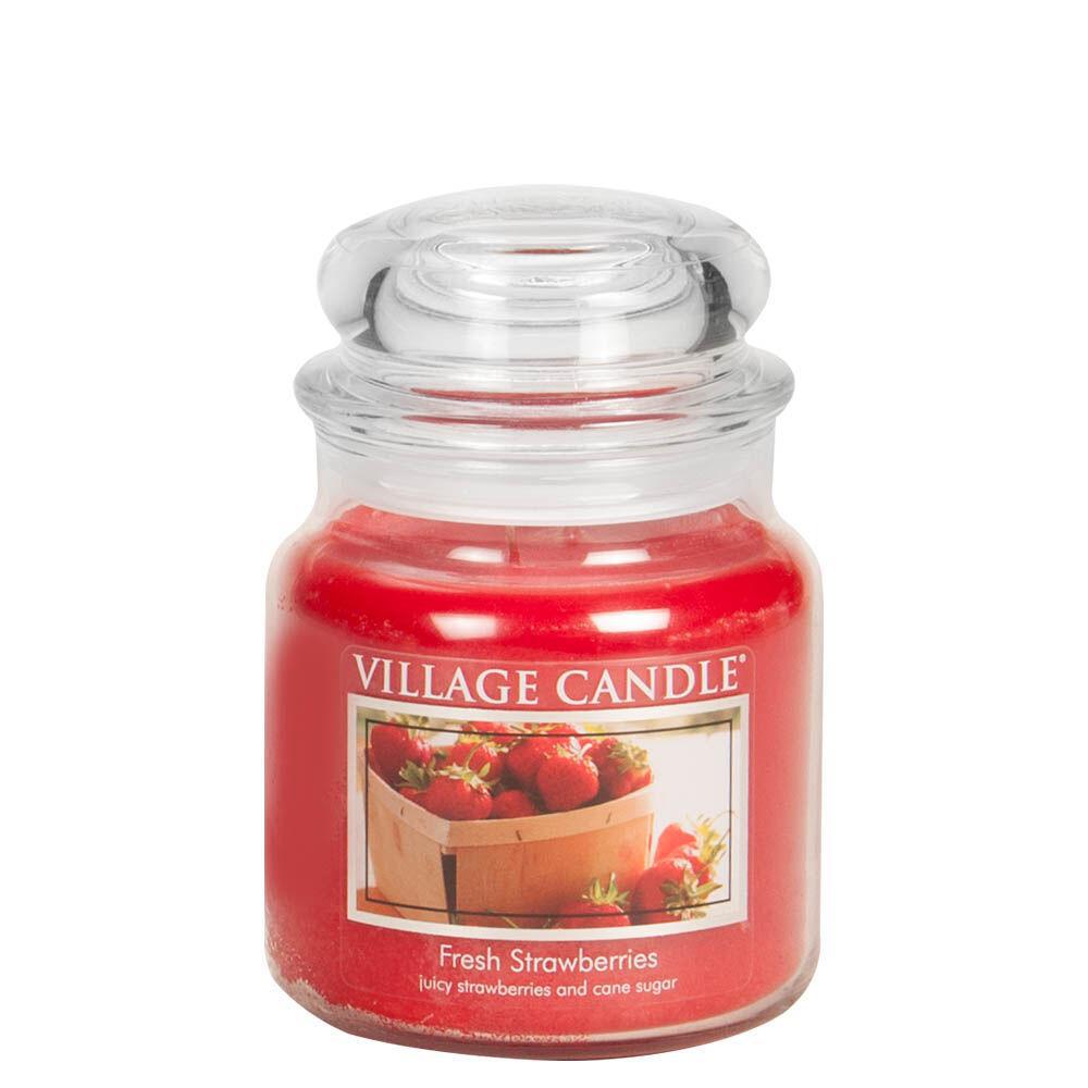 Stonewall Kitchen - Village Candle  Fresh Strawberries - Medium Glass Dome 13.75 oz Jar 4160035 DISCOSVF