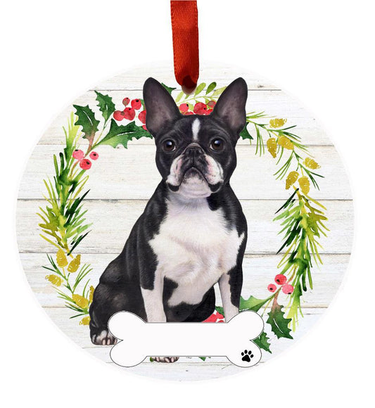 E&S Pets Boston Terrier FB Ceramic Wreath Ornament 550-76FB