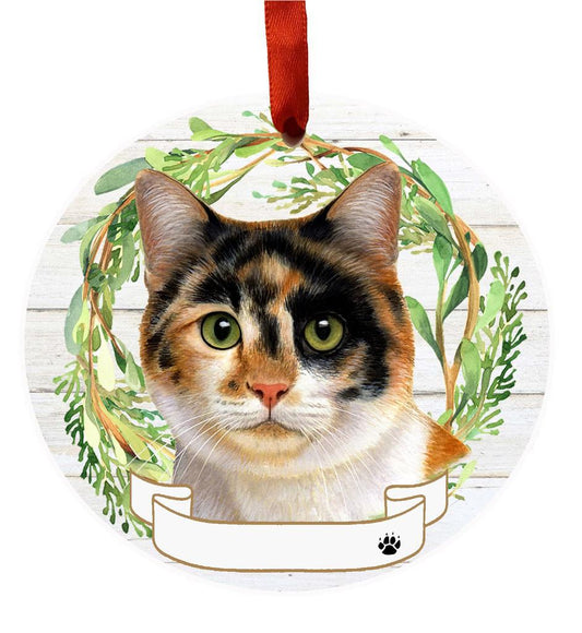 E&S Pets Calico Cat Ceramic Wreath Ornament 551-2