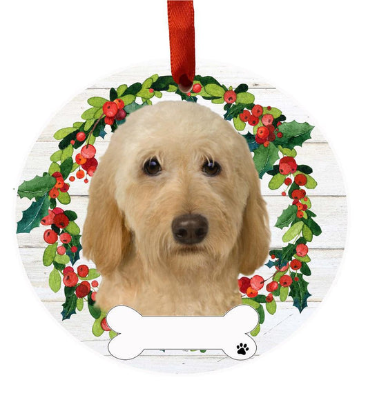 E&S Pets Labradoodle, cream Ceramic Wreath Ornament 550-121
