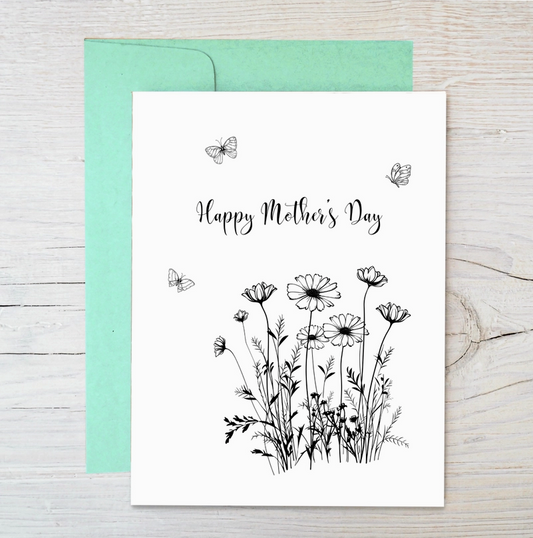 Raven's Edge Studio - Plantable Card | Mother's Day Card | Flowers & Butterflies w/ aqua envelope