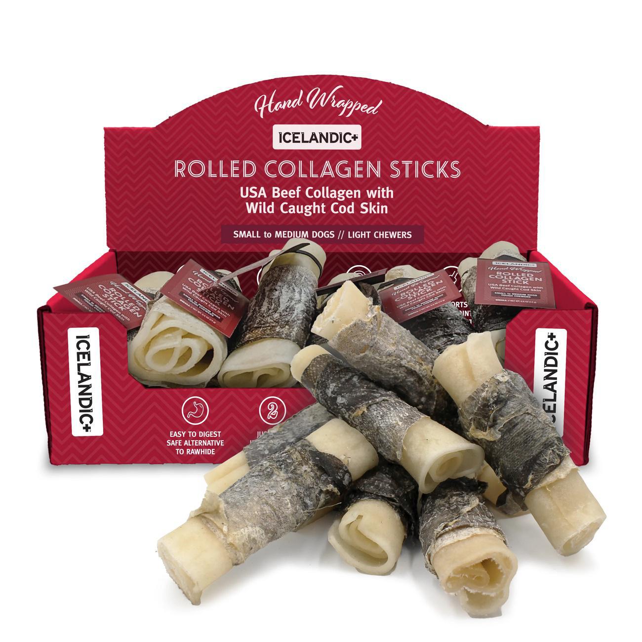 Icelandic+ - Hand Wrapped Rolled Collagen Stick with Cod Skin Dog Treats, 4-Inch 10082985