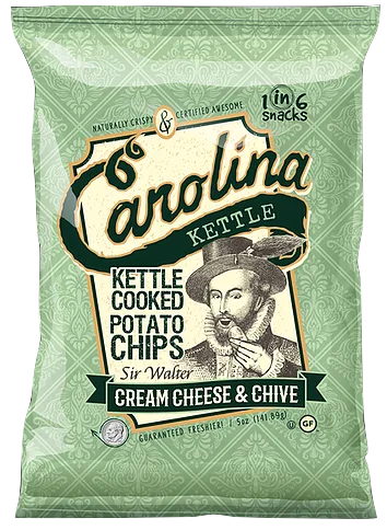 1 in 6 Snacks Carolina Kettle - Chips - Sir Walter Cream Cheese and Chive, 5oz DISCO