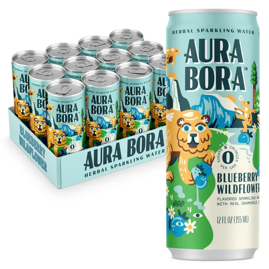 Aura Bora Blueberry Wildflower  Sparkling Water 12 oz Can