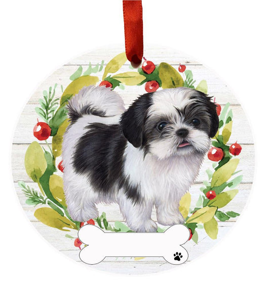 E&S Pets Shih Tzu, black and white FB Ceramic Wreath Ornament 550-38FB
