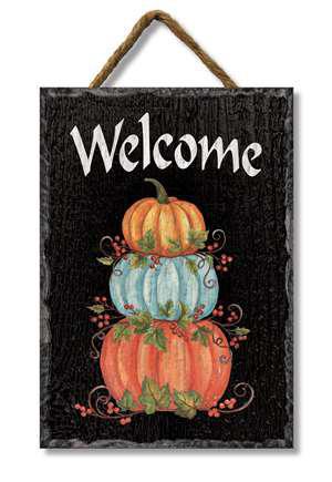 WELCOME W/ TRIPLE PUMPKIN - SLATE IMPRESSIONS 8x11.25 78108