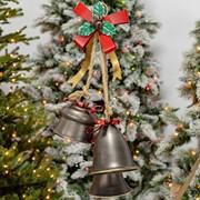 Zaer Old World Galvanized Christmas Triple Bells w/Bows ZR731220-F