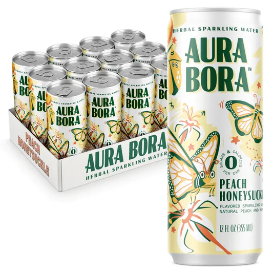 Aura Bora Peach Honeysuckle Sparkling Water 12 oz Can