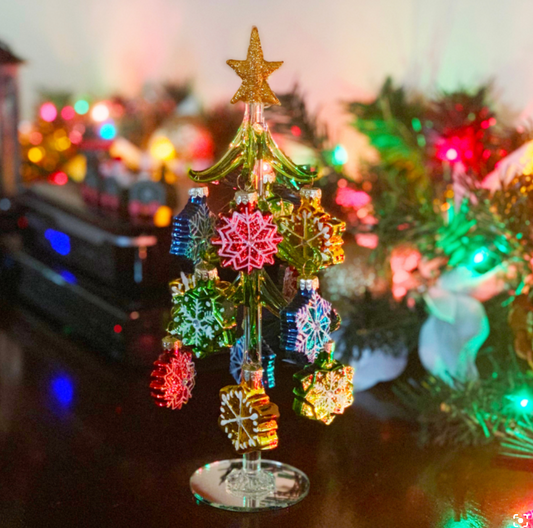 Mini Glass Christmas Tree w/ Snowflake Ornaments - 89838