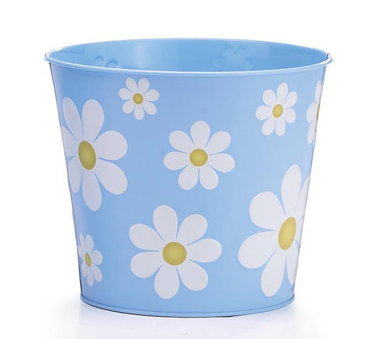 6" White Daisy on Blue Tin Pot Cover - 9748946