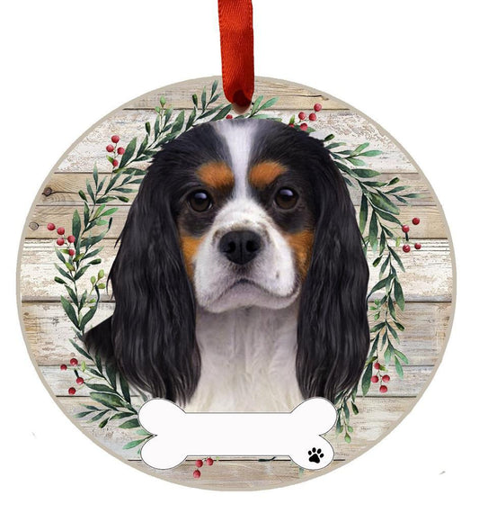 E&S Pets King Charles tri-color Ceramic Wreath Ornament 550-19