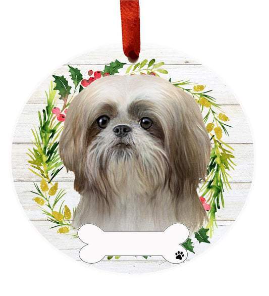 E&S Pets Shih Tzu, tan and white Ceramic Wreath Ornament 550-38