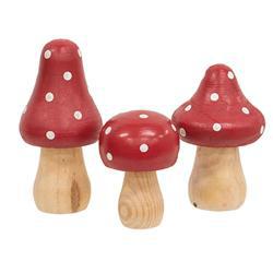 CWI Gifts - Red & White Dotted Wooden Mushrooms Set of 3 - G38432